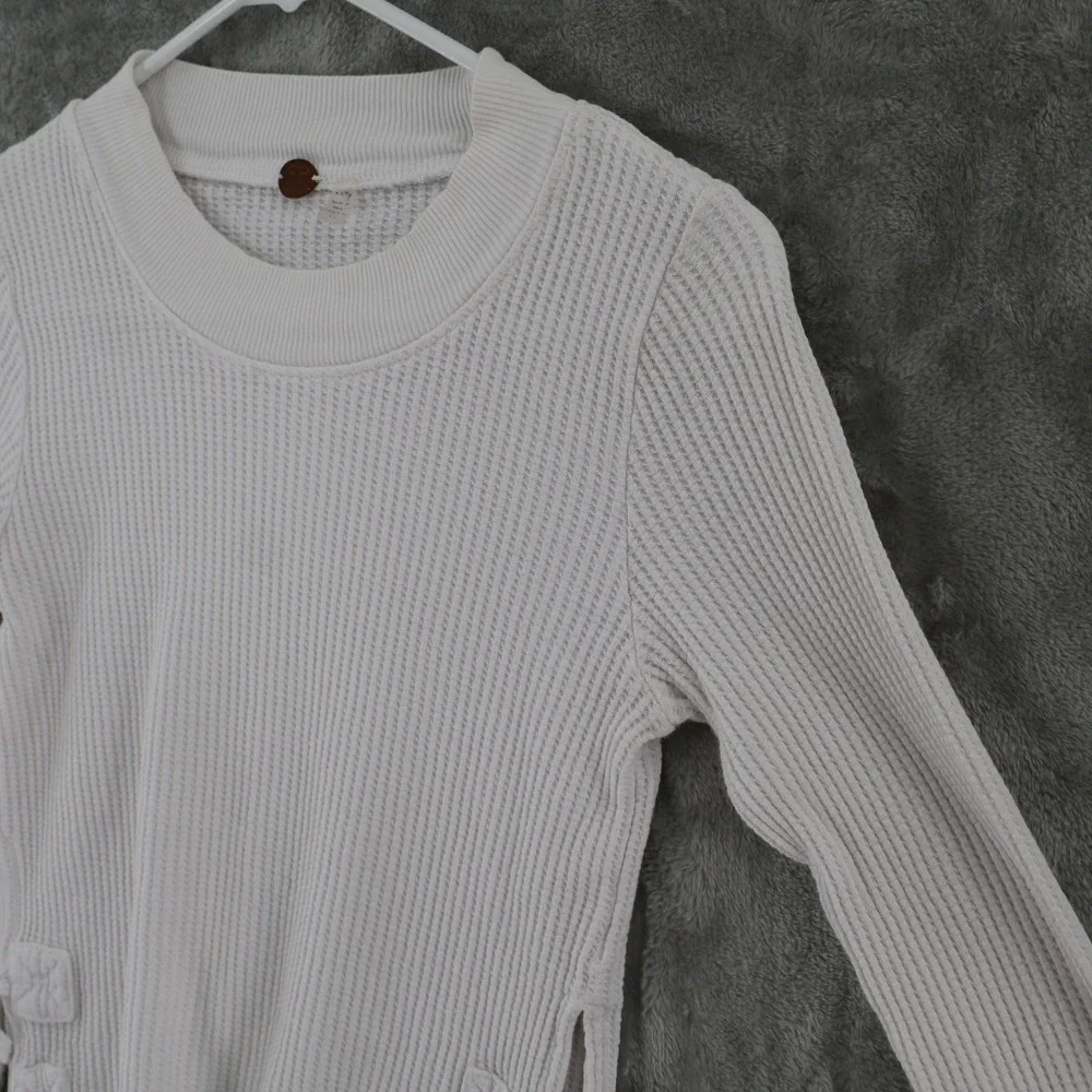 Free People One Cropped‎ Interlaken Waffle Knit Top Womens XS White Side Lace Up